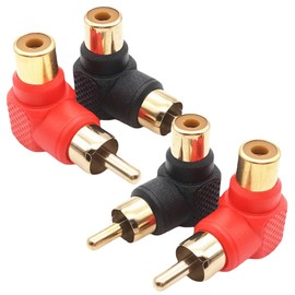 RCA Plug 90 Degree Right Angle Gold Plated Red 4pcs Connections Durable Signal Quality Compatible Installation Cable Audio Video