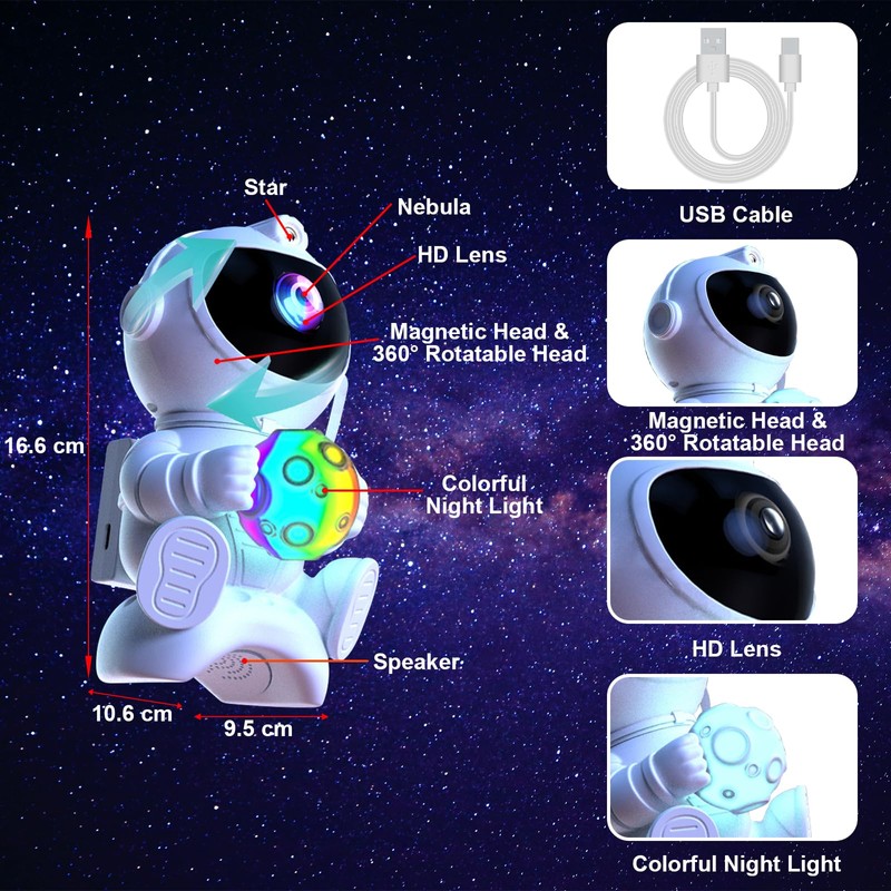 HONPHIER Astronaut Projector with Speaker Night Light Projector Starry Sky