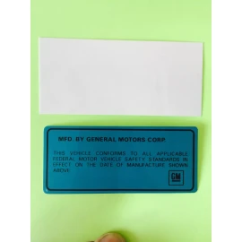 NYRM 68-76 gm Door Jamb tag w/ Clear Coat Cover Original Repro ID Number  Decal new