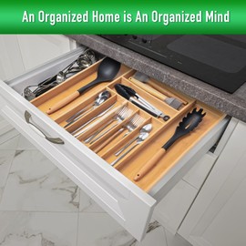 Besilord Expandable Utensil Organizer Silverware Organizer for Kitchen Adjustable Utensils Holder Bamboo Large Flatware Silverware Cutlery in Drawer (9 slot, Natural