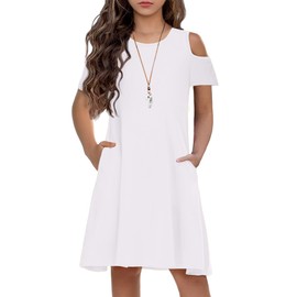 Arshiner Kids Girl White Color Dress Summer Dresses for Girls 6-7 Years, Knee-Length Dresses
