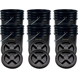 BayTec Containers 6-Pack Black Food Grade 5-Gallon Buckets & Gamma Seal® Lids, BPA-Free, Airtight