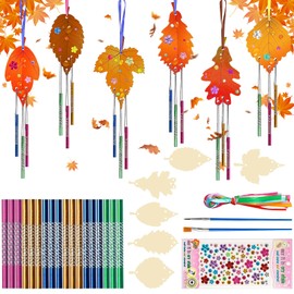 DOWNDRIFT Windspiel Bastelset Kinder 12 Stück Herbstblatt Windspiel,Herbst Windspiel Bastelset Windspiele Bastelset Kinder Holz Ahornblatt Windspiel Basteln DIY für Mädchen Junge Herbst Erntedankfest