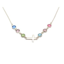 Birthstone Necklace for Mom Mothers Necklace with Birthstones Cross Necklace for Women, Sideways Cross Necklace, Mothers Necklace, Mothers Jewelry with Birthstones, Family Birthstone Necklace