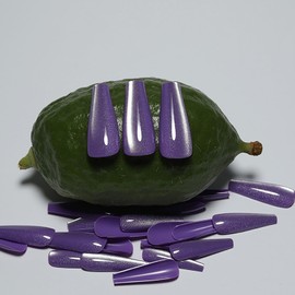 Handmade Press on Nails - Light Purple Fake Nails | Cat Eye & Velvet Effect Design Light Color Nails | Glossy,Glitter,Gradient Color,Long Acrylic Nails | 12 Sizes - 24 Nail Kit with Jelly Glue