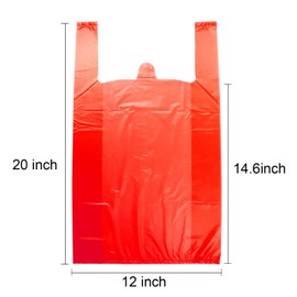 LazyMe T Shirt Bags, Red Plastic Bags with Handles Bulk, Bolsas De Plastico Para Negocio, Grocery Bags Retail Shopping Bags Merchandise Bags for Supermarket Restaurant, 12x20inch (100pcs)