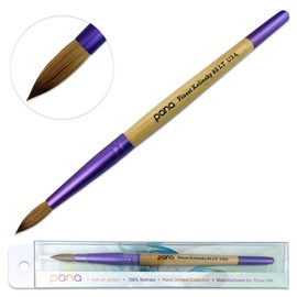 PANA Pure Kolinsky Hair Acrylic Nail Brush - Round Shape Purple Ferrule with Beige Wood Handle (Size 8)