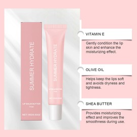 Summer Lip Butter Balm, Conditioning Vegan Lip Care for Instant Moisture, Lip Treatment with Vitamin E, Shea Butter & Olive Oil, Soothes & Softens Dry Lips