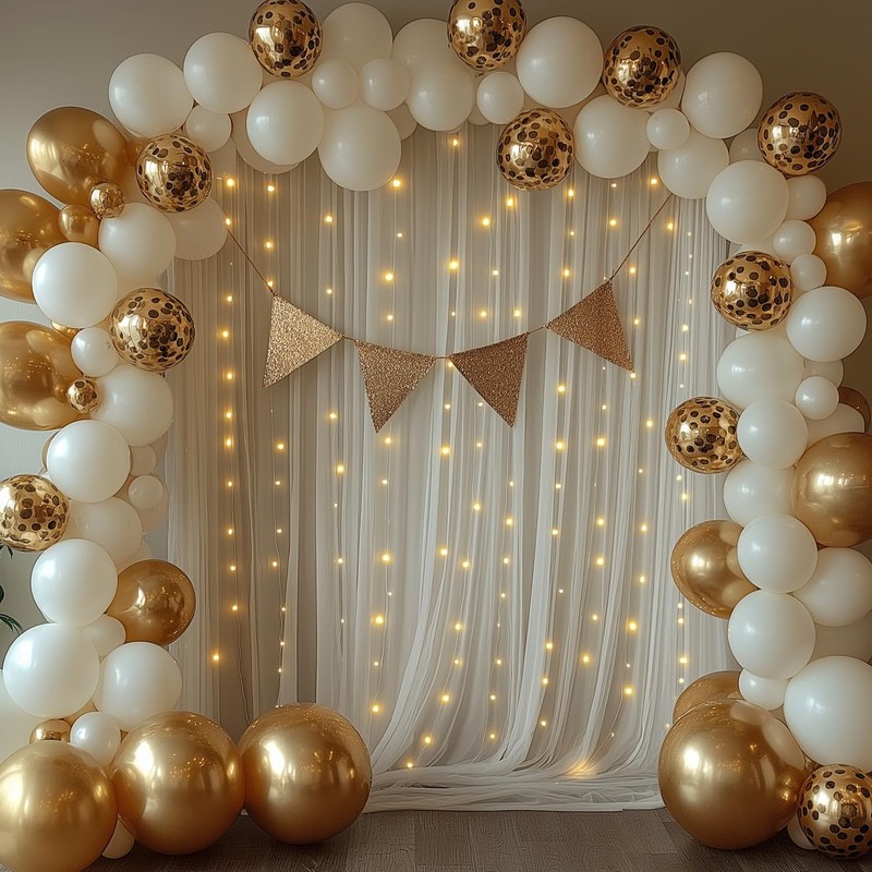 EMHOLDBU White Tulle Backdrop Curtain with Lights String 10x8ft Sheer