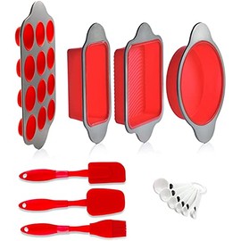 Moldes Para Hornear de Silicona, Y Utensilios (Paquete de 13) de Boxiki Kitchen | Molde Para Torta de Silicona, Molde Para Brownies, Molde Para Pastel De Carne, Moldes Para Muffin, 2 Espátulas, Brocha
