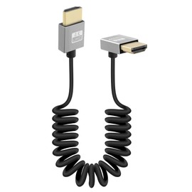 RIIEYOCA 90 Degree 4K Short HDMI to HDMI Coiled Cable,Down Angle Male to Male HDMI Cable,18Gbps High Speed HDMI 2.0 Support 4K@60Hz,Compatible with Cameras,Camcorders,Monitors(3FT/0.9M)
