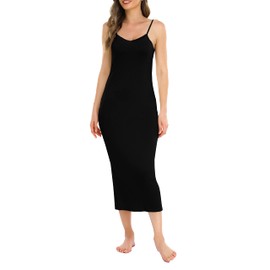 Vlazom Women's Underdress with Straps, Sexy Underskirts, Long Negligee, Full Slip Summer Dress, Women's Sleepwear, black