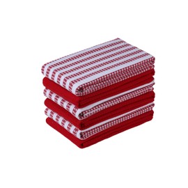 Gratico Kitchen Towels Red/White Stripes Dish Towels Set of 6 Quick Drying Kitchen Towels Highly Absorbent 100% Cotton Size 18x28 Inches with Hanging Loop Kitchen Dish Towels Tea Towels
