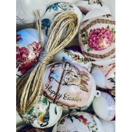 Ukrainisches Kunsthandwerk® 21 Easter Eggs for Hanging / Foil Covered / Rabbits / Flowers / Weatherproof / Plastic Eggs