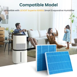 8-Pack 6000S Humidifier Wick Filter Replacement for LEVOIT Superior 6000S Smart Evaporative Humidifier + 4-Pack Top Fill Humidifier Replacement Filters,Efficiently Trap Large Particles & Minerals