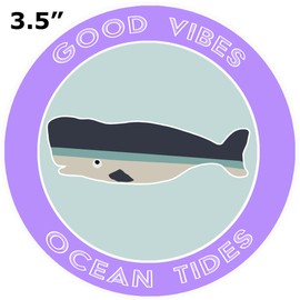Athena Brands Whale Good Vibes & Ocean Tides - Car Truck Window Bumper Graphic Sticker Decal - Panama Purple