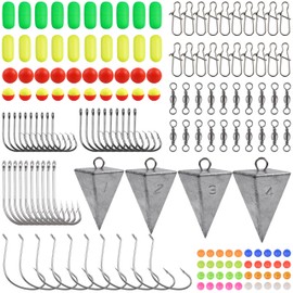 164pcs Pompano Rigs Making Kit Saltwater Surf Fishing Rig Accessories Fishing Swivel Snaps Hooks Pompano Foam Floats Weights Fishing Beads 164pcs Saltwater Terminal Tackle Set for Bass Trout