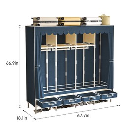 LEAIJIAFY 67 Inch Freestanding Large Stand Up Closet Racks for Hanging Clothes,16MM Metal Heavy Duty Portable Clothes Closet Wardrobe with Drawers,Blue Non Woven Fabric Cover,for Bedroom,Small Room