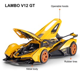 SASBSC - Coches de juguete para niños de más de 3 años, Lambo V12, juguete de coche de carreras con luz y sonido, modelo de metal fundido a troquel, para niños de 3 a 8 años, juguetes de regalo para