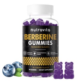 Nutravita Berberine Gummies with Ceylon Cinnamon 1500mg High Potency Berberine HCL Supplement for Immune and Metabolism Support, Sugar Free Organic Berberine Gummies Blueberry Flavor-1PACK