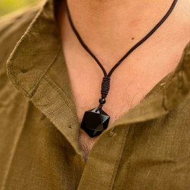 Unbranded Genuine Obsidian Hexagon Pendant Talisman Healing Protection Chakra Men Necklace