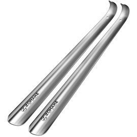 ZOMAKE Metal Shoe Horn Long Handle 16.5 Inch, 2Pcs Stainless Steel Long Shoehorn for Seniors, Chausse Pied Manche for Elderly, Women