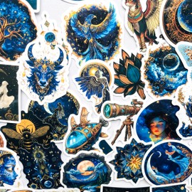 50-Piece Vintage Fantasy Celestial Cosmic Sticker – Waterproof Vinyl Space Zodiac Galaxy Astronomy Art Stickers for Scrapbooking, Journals, Laptops, Water Bottle