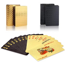 MenYiYDS 2 Pieces Black and Gold Playing Cards, Black Card Set, Waterproof Playing Cards, Novelty Poker Game Tools, Family Card, Game Party Like (Black, Gold)