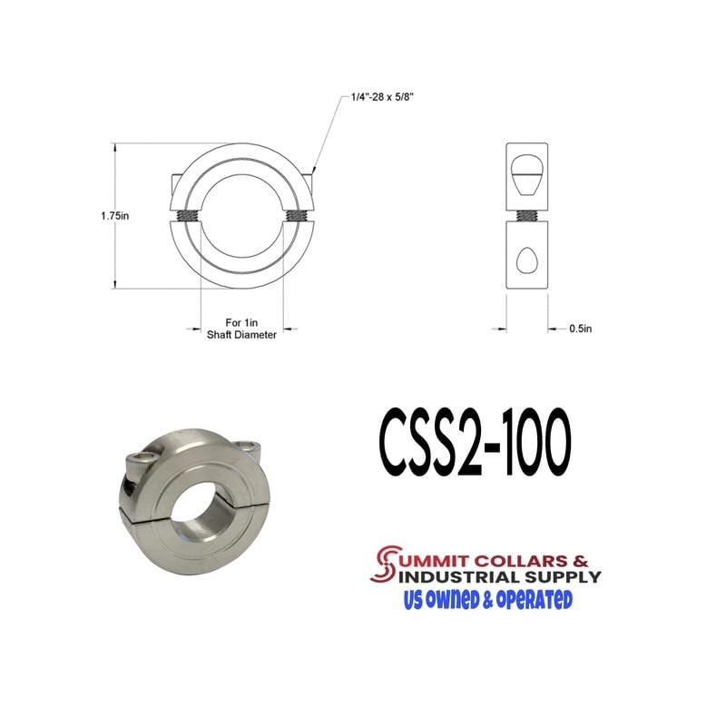 Summit Brand 1'' ID 2C-100-S Double Split Shaft Collar Stainless