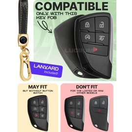 for GMC Sierra 1500 Key Fob Cover and Leather Keychain - TPU Key Case for Chevy Silverado, Tahoe for Buick Avenir, Envision - 2021-2024 YG0G21TB2 Keyfob Cover - Black and Gold