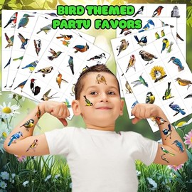 MeoIsDaBest-109 piezas de pequeños tatuajes temporales de pájaros de la selva tropical, suministros de decoración para fiestas de cumpleaños, pegatina