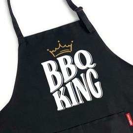 XBPDMWIN Funny Aprons for Men - BBQ King - Black Adjustable Kitchen BBQ Chef Apron for Men with 2 Pockets Waterproof and Oilproof - Mens Apron Cooking Gift for Father’s Day/Birthday