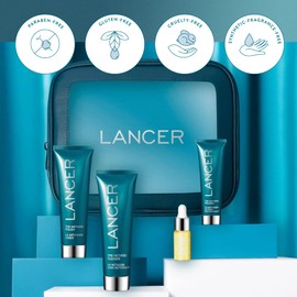 Lancer Lancer Skincare The Method Intro Kit, 3-Step Anti-Aging Facial Exfoliator, Cleanser, and Moisturizer Kit for Glowing Skin, Reveals Instantly Supple Soft Skin