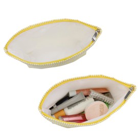 JINSI Makeup Bag Travel Cosmetic Bag for Women Stripe Storage Pouch Skincare Purses Zipper Toiletry Bags (Yellow)