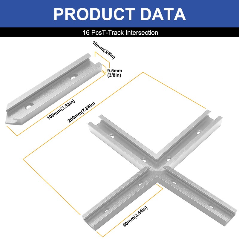 SeekLiny 16PcsT-Track Intersection for Woodworking with Screws,Double-Cut Jig Profile Universal