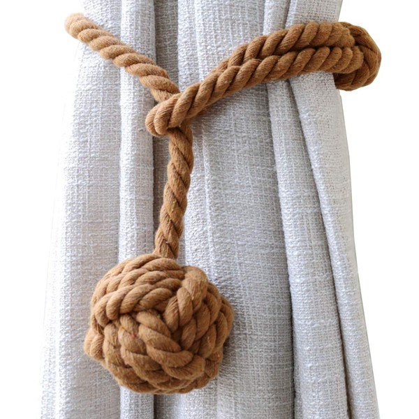 JQWUPUP Rustic Curtain Tiebacks - Outdoor Curtain Holdbacks Holders - Cotton Drape Tie Backs Rope for Curtains (Coffee, 2 Pack)