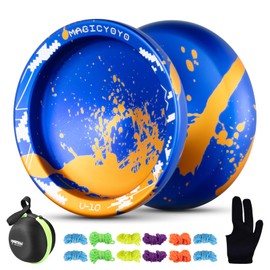 MAGICYOYO JoJo V10 Professional Metal Yoyo - Pro Unresponsive JoJo, Ideal for Finger Spin Tricks, Suitable for Adults and Advanced Users with 12 Yo-Yo Lines+Yo-Yo Bearing Set