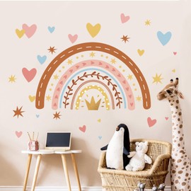 decalmile decalmile Rainbow Wall Decals Boho Watercolor Rainbow Heart Star Wall Stickers Baby Nursery Girls Bedroom Living Room Wall Decor