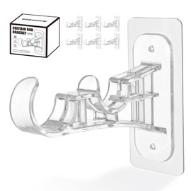 Antimbee 6-Pack Double Curtain Rod Bracket, Adhesive No Drill Curtain Rod Holders, Double Brackets Hooks Easy Stick on, No Drilling Nail Free Pole Hanger for Bathroom, Living Room, Kitchen