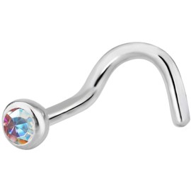 Forbidden Body Jewelry 18g Surgical Steel 2.5mm CZ Crystal Nose Screw, Metal, cubic-zirconia