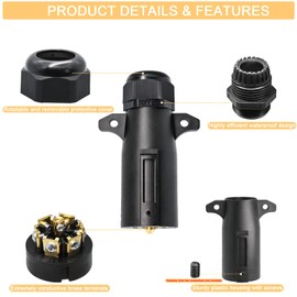 7 Pin Trailer Plug,RV 7 Way Trailer Plug with IP68 Waterproof Seal 7 Blade Trailer Plug Replacement Plug Adapter Compatible with Standard 7Way Trailer Sockets