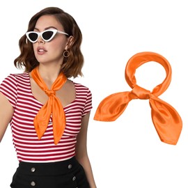 AWAYTR 23.6" Satin Neck Scarf Small Hair Scarf Women Silk Head Scarf Costume Bandana Girls Vintage Handkerchief Ribbon Scarf (Orange)