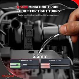 Ralcam Two-Way Articulating Borescope, 5.5mm/0.22in Slim Probe, 5" Industrial Endoscope Camera with Light, 8X Zoom with Rechargeable Battery Inspection Camera for Engine, Automotive, HVAC