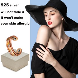 YINOX S925 Magnetic Therapy Arthritis Silver Ring, 3500 Gauss 4 Magnets, Effectively Relieves Arthritis Pain and Promotes Blood Circulation, 2.3 Inch Men and Women Can Wear Magnetic Ring