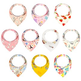 GRPSKCOS Baby Dribble Bibs for Boys Girls Pack of 10 Teething Bandana Drool Bibs with Adjustable Press Studs Soft and Absorbent, 02 multi-coloured②(pack of 10)