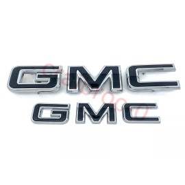 GMC 2pcs Set Front Rear Chrome Black GMC Emblems Fit 2020-24 Acadia 2022-24 Terrain