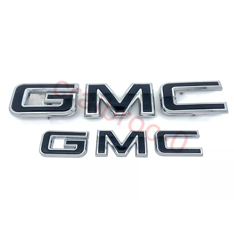 GMC 2pcs Set Front Rear Chrome Black GMC Emblems Fit