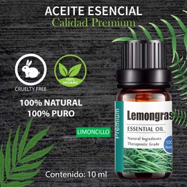 Aceites Esenciales de Limoncillo Aromaterapia - Natural 100% de Aceite Esencial Natural Conjunto de Difusores y Humidificadores con Caja de Regalo Exquisita (UVa Natural, 10 ML) (Limoncillo)