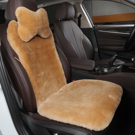 OGLAND Fuzzy Fluffy Fur Sheepskin Universal Car Seat Covers for Auto Soft Cozy Plush Wool Seat Cushion Accessories Automobiles (Honey Beige, 3 Pack Front)
