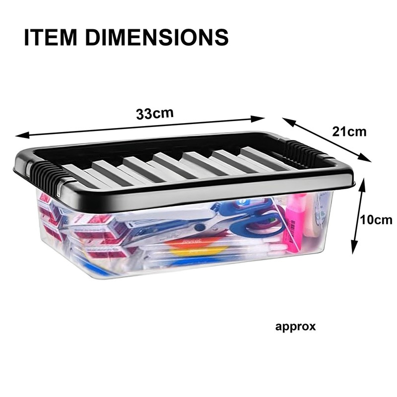Buystarget 2X 6L Storage Boxes with Black Lids Clear Plastic